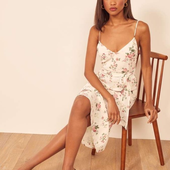 Reformation Dietrich White Rose Floral Dress Sz 4 - Picture 2 of 4